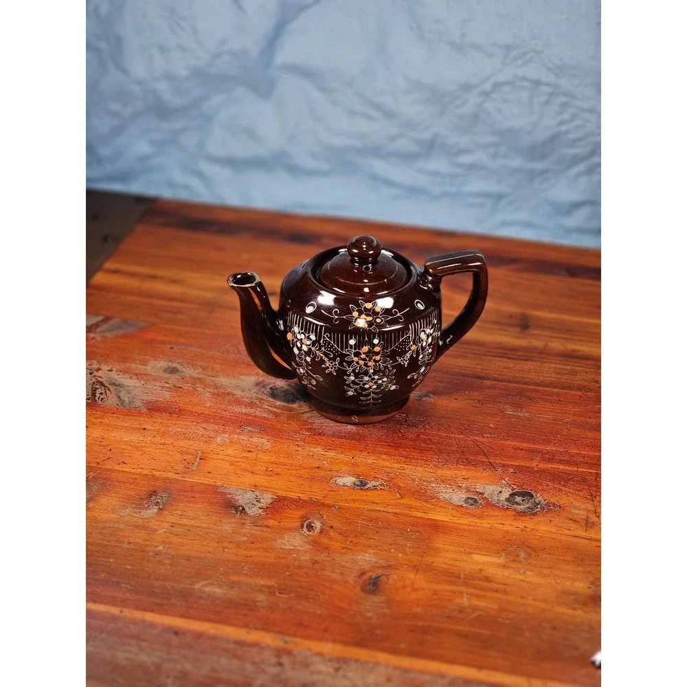 Vintage Made in Japan Brown Floral Ceramic Teapot Decorative Cottage Decor